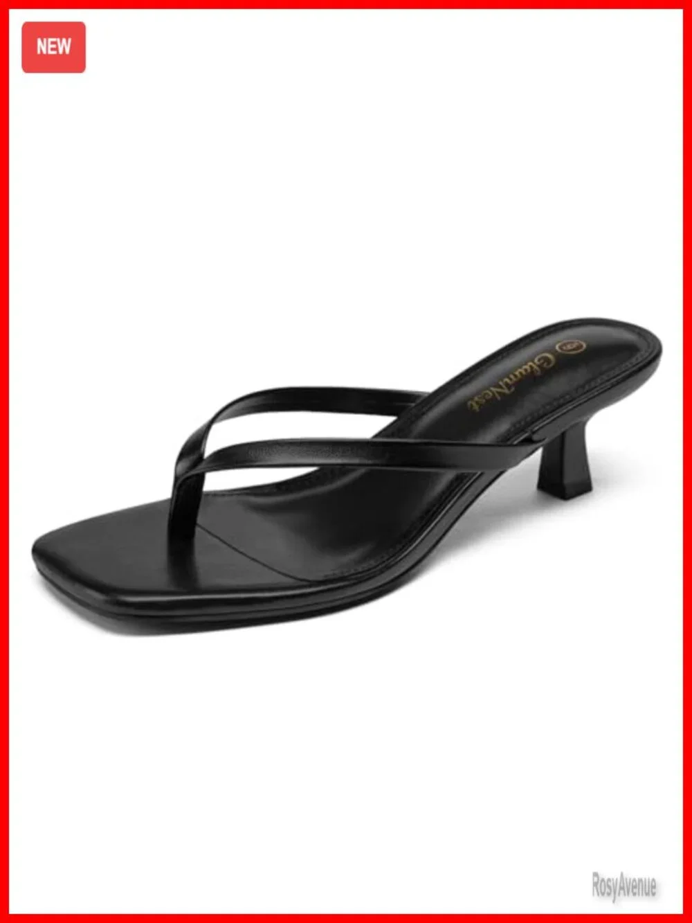 Square Open Toe Kitten Heel Sandals PU Leather Comfort Slip On